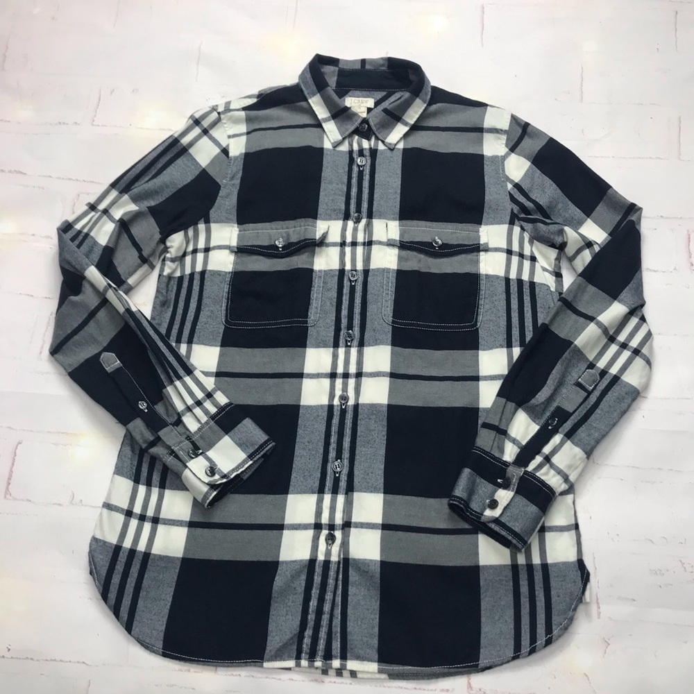 JCREW-Womens Long Sleeve Flannel Navy checkered Sz:Small